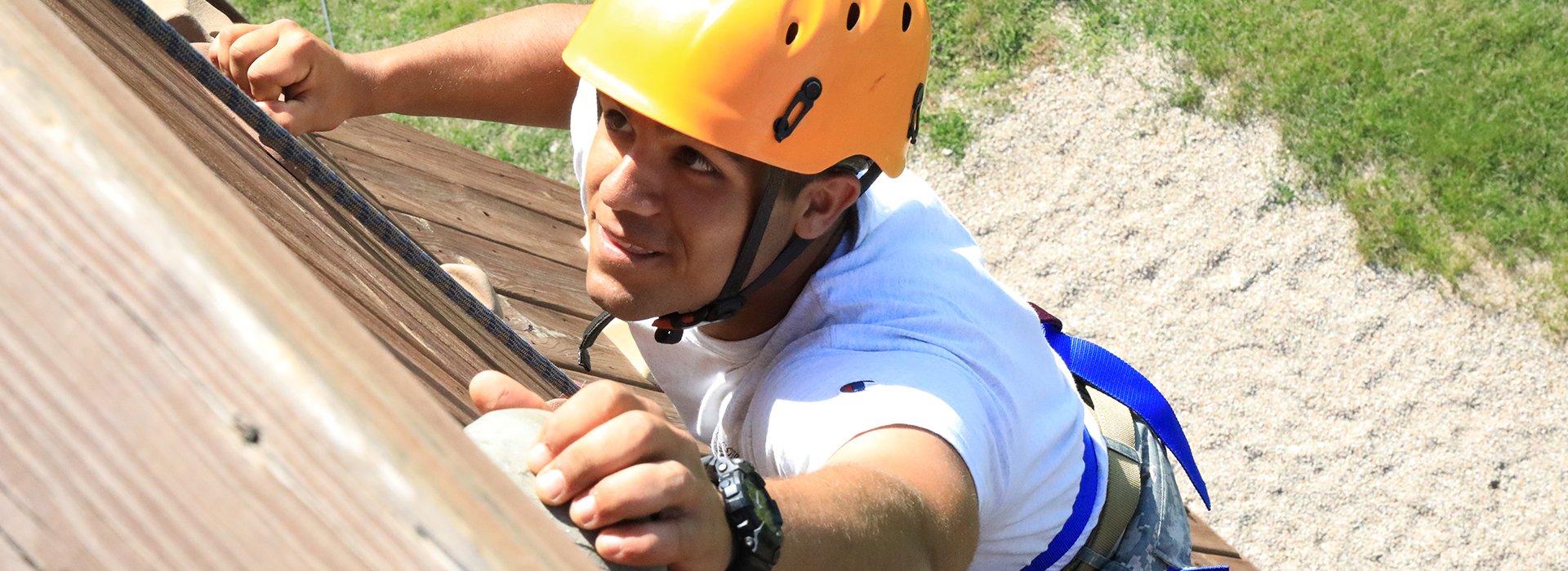 Student rock climbing